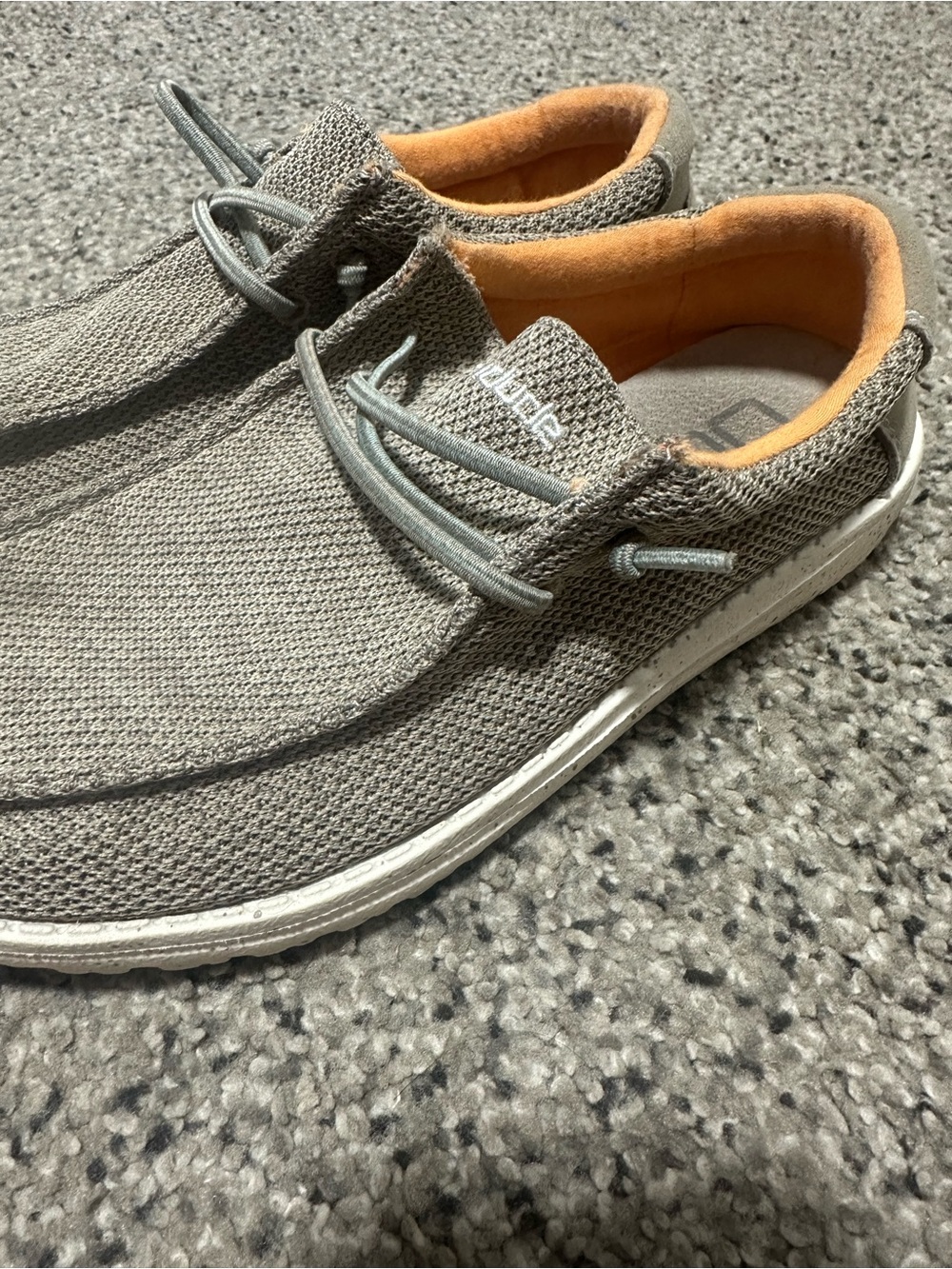 Hey Dude Kids Taupe Knit Slip-On Loafers with Orange Lining